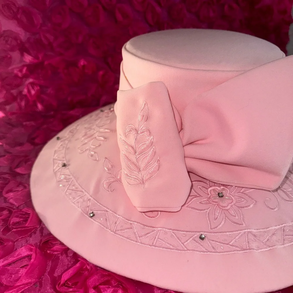 Elegant Pink Women's Hat Vintage Tea By Studio B - Picture 6 of 9